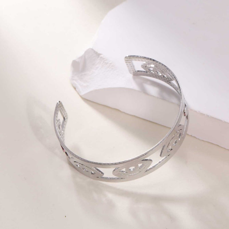 Women's Open Bangle in Modern Bamboo Design