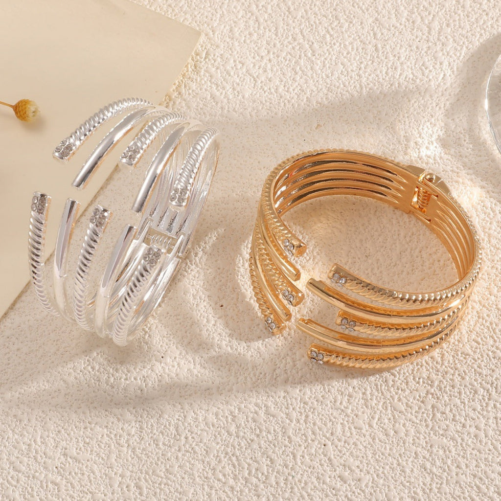 Women's Open Bangle with Modern, Layered Design