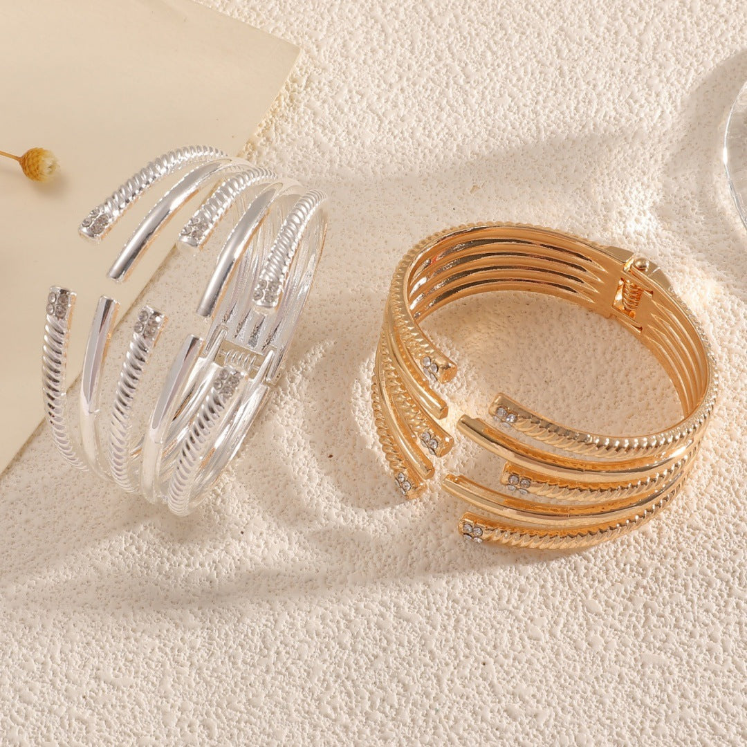 Women's Open Bangle with Modern, Layered Design
