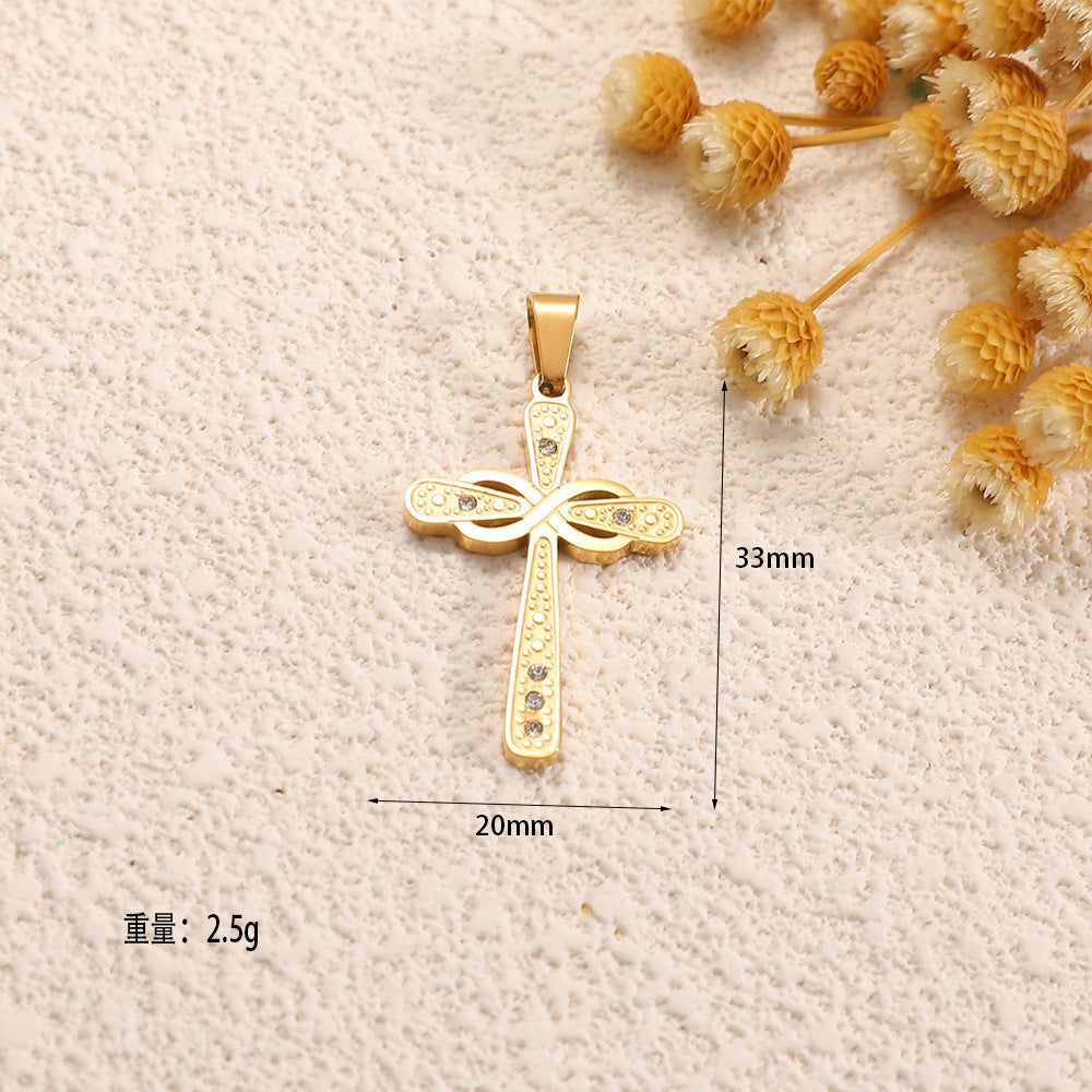 Ladies cross pendant with heart-shaped design and sparkling accents