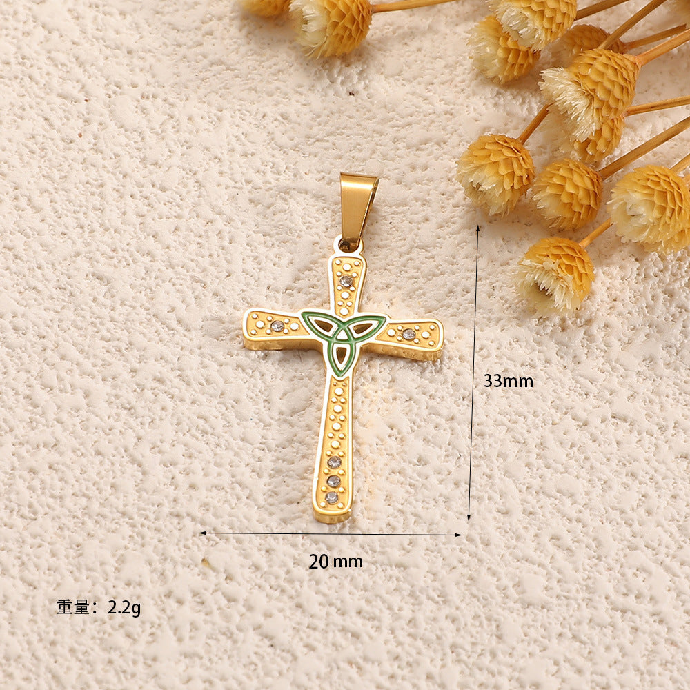Ladies cross pendant with heart-shaped design and sparkling accents