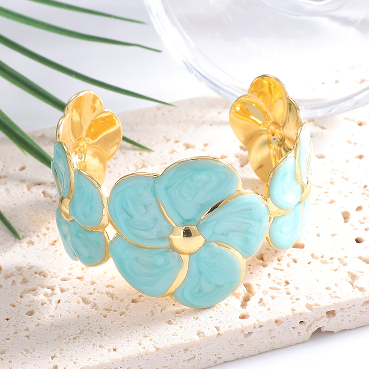 Ladies cuff bracelet with elaborate flower pattern