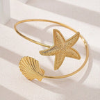 Women Open Bangle with Maritime Star and Shell Design