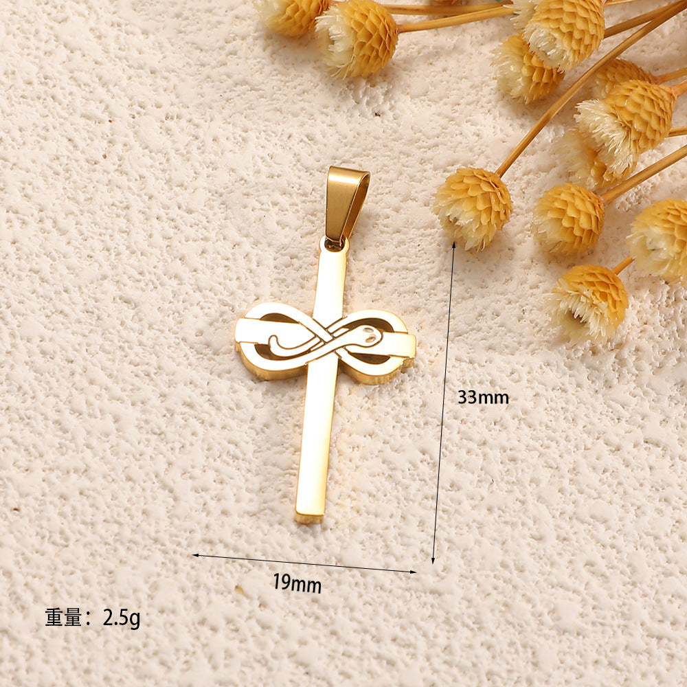 Ladies cross pendant with heart-shaped design and sparkling accents