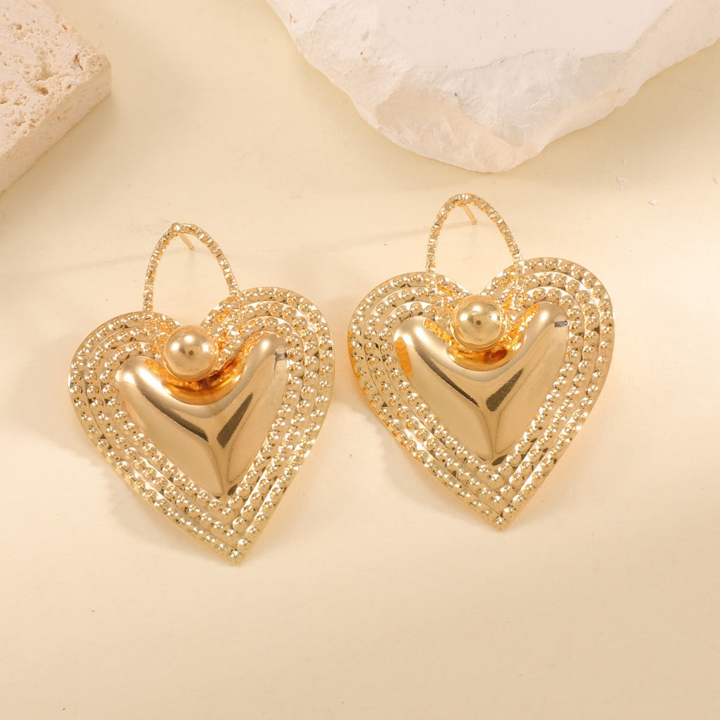 Ladies Heart-Shaped Earrings with Sparkling Zircon Decorations