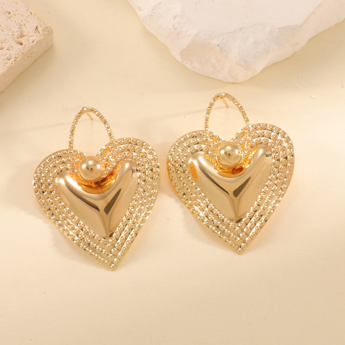 Ladies Heart-Shaped Earrings with Sparkling Zircon Decorations