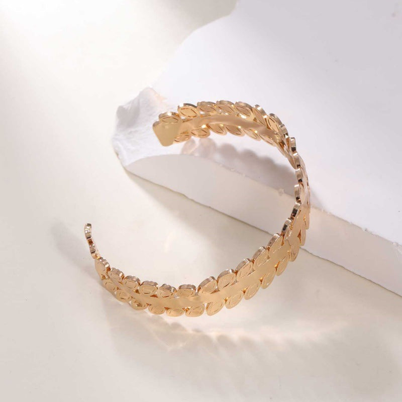 Women's Open Bangle in Modern Bamboo Design