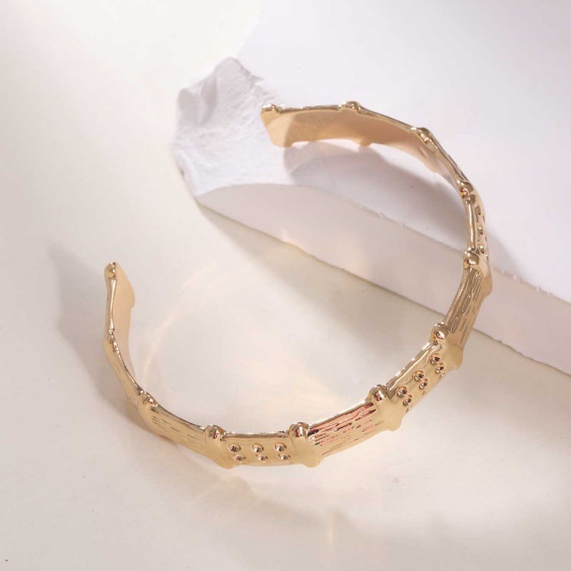 Women's Open Bangle in Modern Bamboo Design