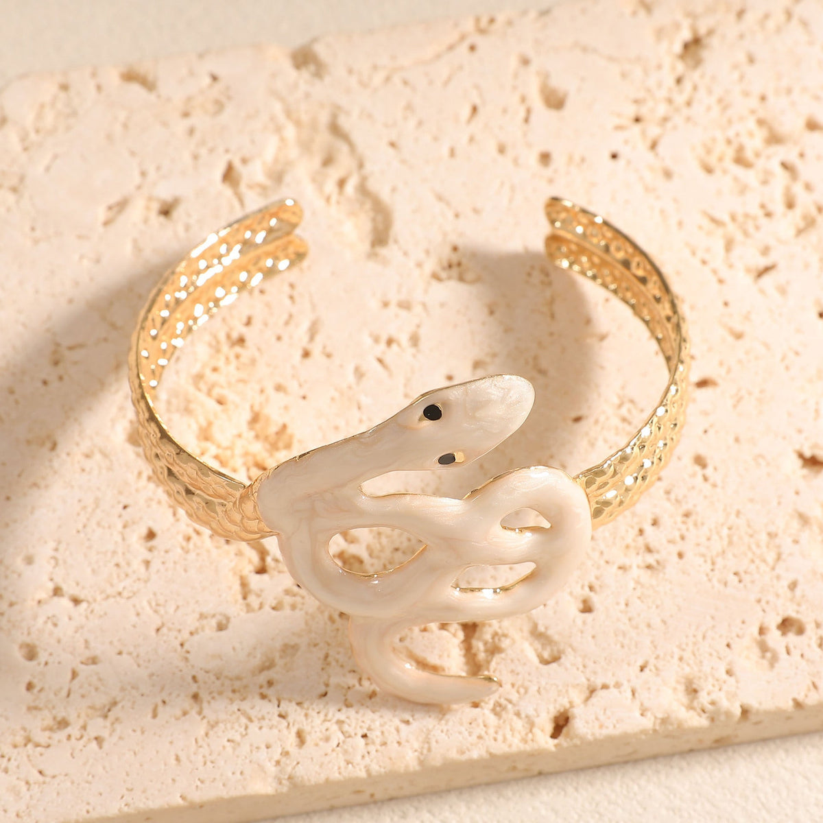 Women Open Cuff Bracelet with Artistic Snake Design