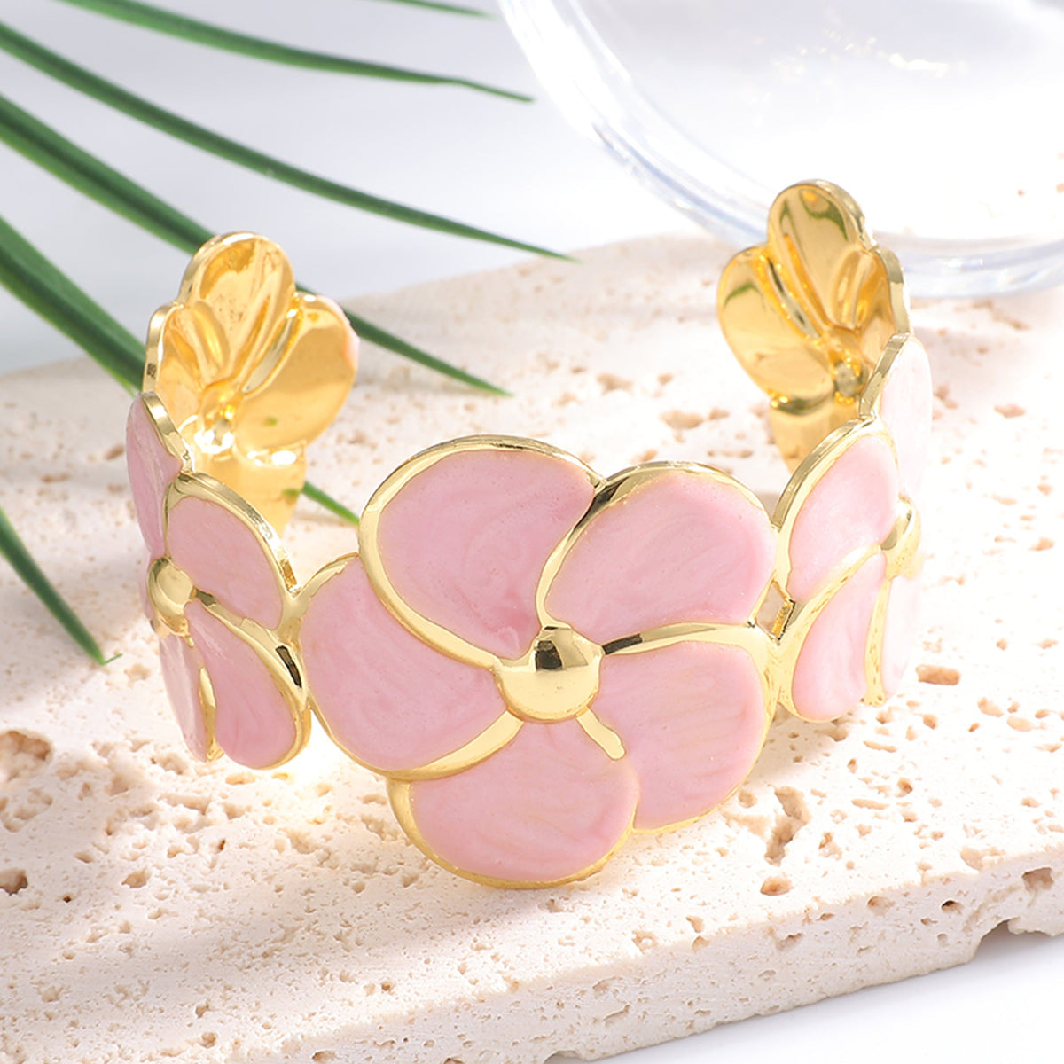 Ladies cuff bracelet with elaborate flower pattern