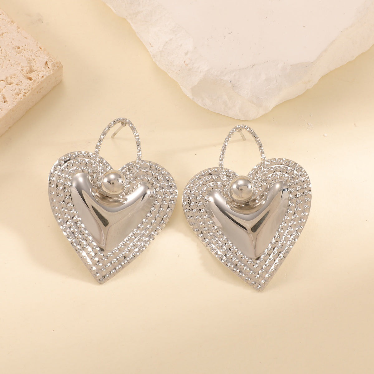 Ladies Heart-Shaped Earrings with Sparkling Zircon Decorations