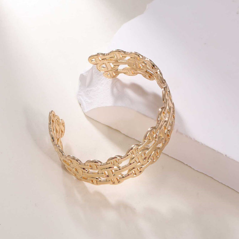 Women's Open Bangle in Modern Bamboo Design