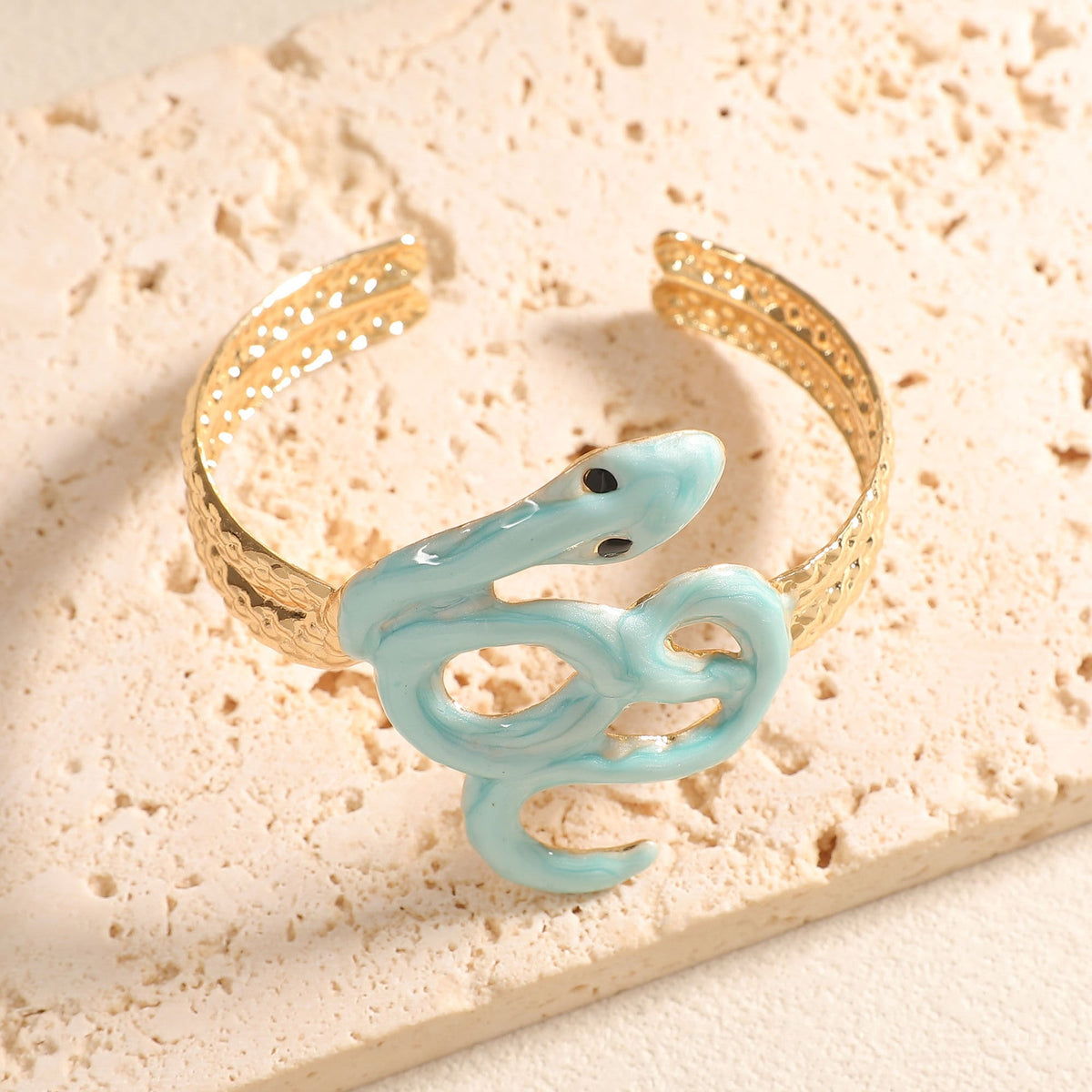 Women Open Cuff Bracelet with Artistic Snake Design