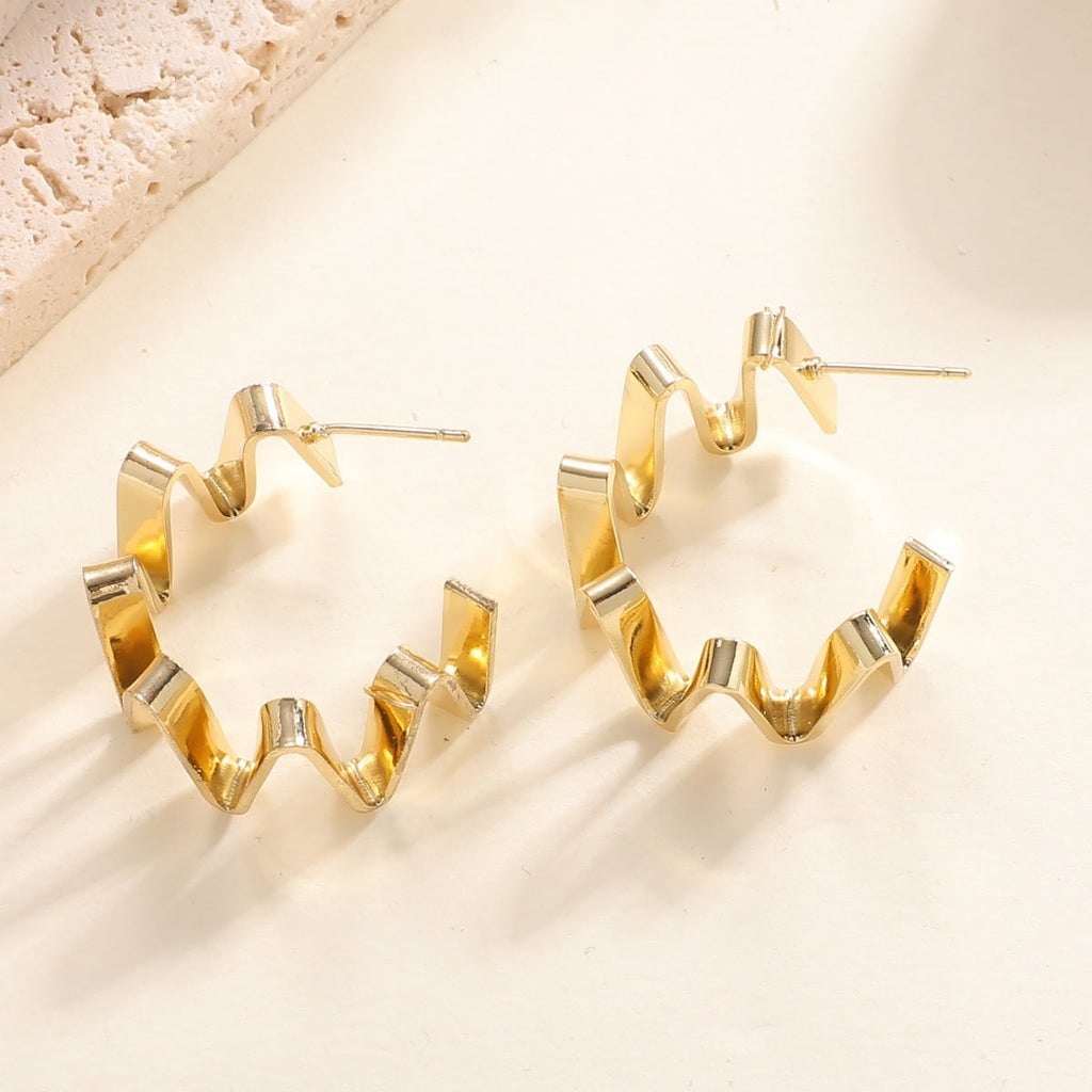 Women's Drop Earrings with Wavy Design
