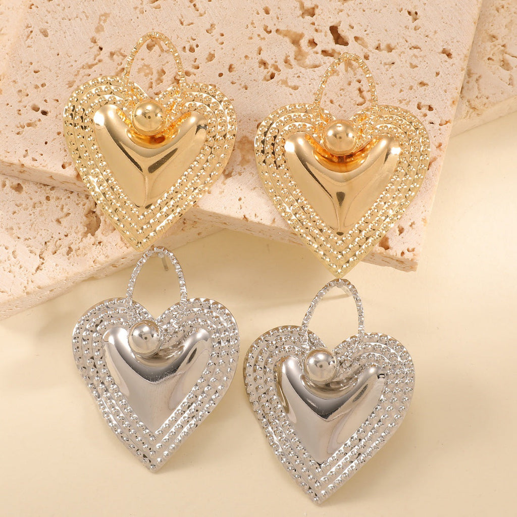 Ladies Heart-Shaped Earrings with Sparkling Zircon Decorations