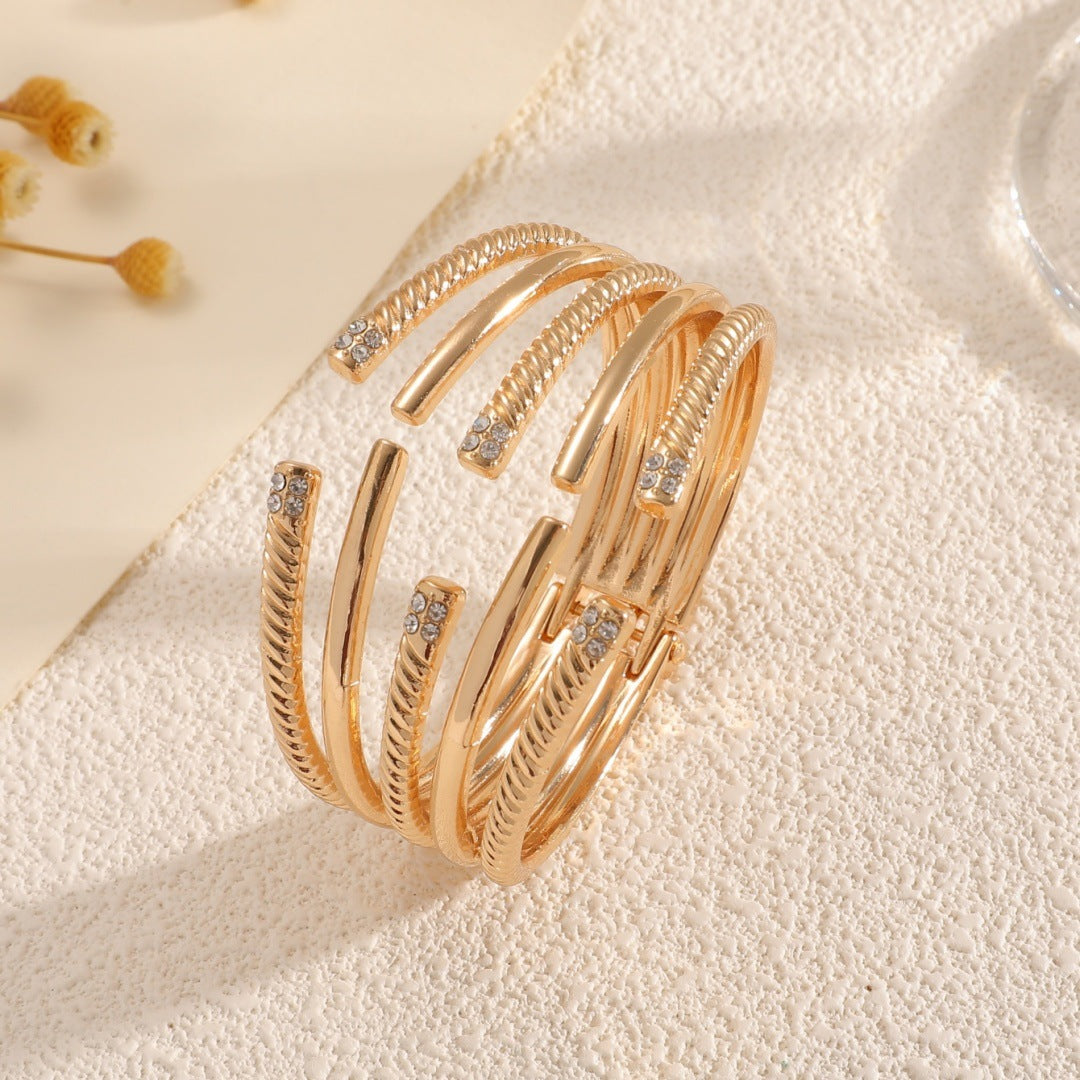 Women's Open Bangle with Modern, Layered Design