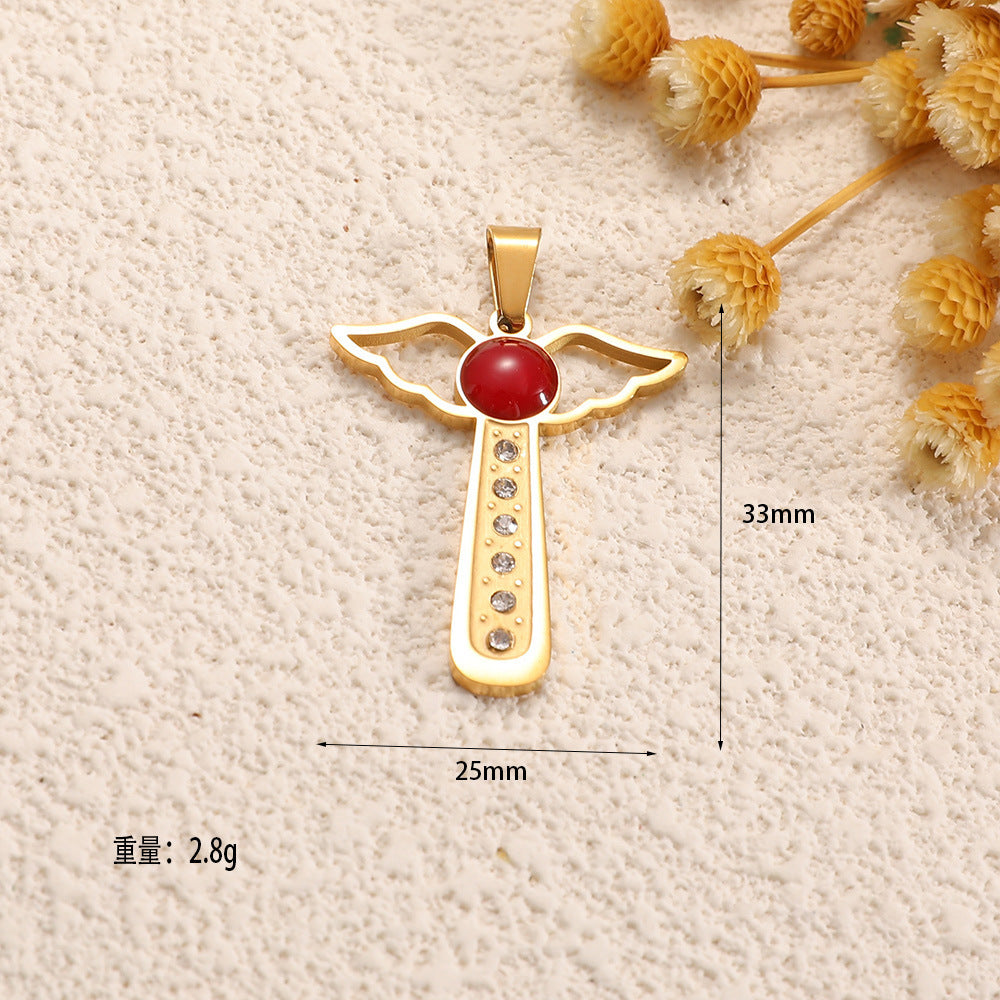 Ladies cross pendant with heart-shaped design and sparkling accents