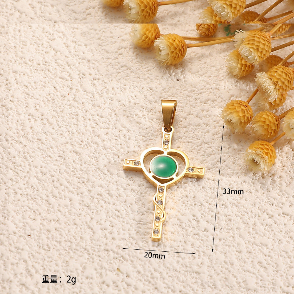 Ladies cross pendant with heart-shaped design and sparkling accents
