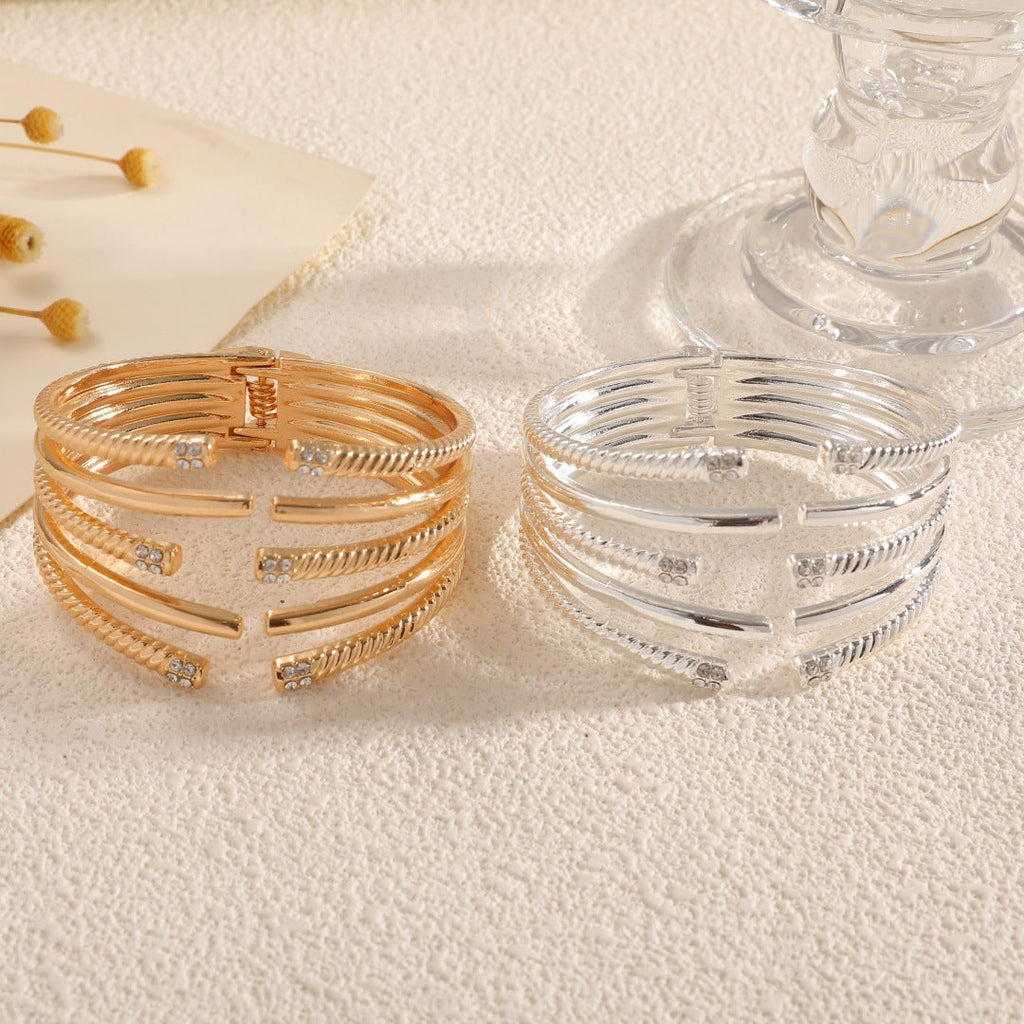 Women's Open Bangle with Modern, Layered Design