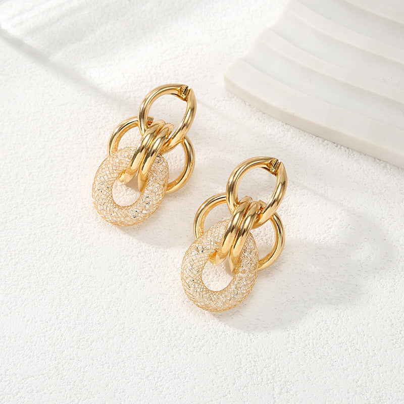 Ladies Hanging Earrings with Innovative, Gold-colored Design