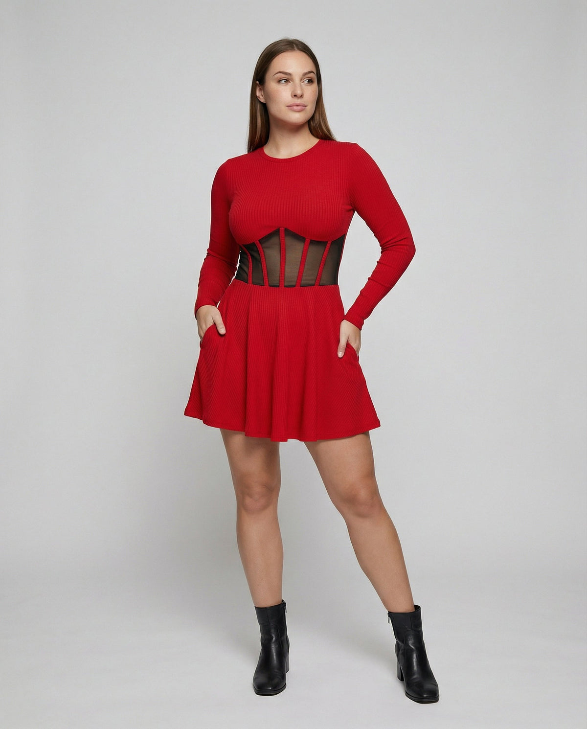 Elegant mini dress with inserts