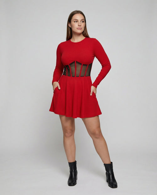 Elegant mini dress with inserts