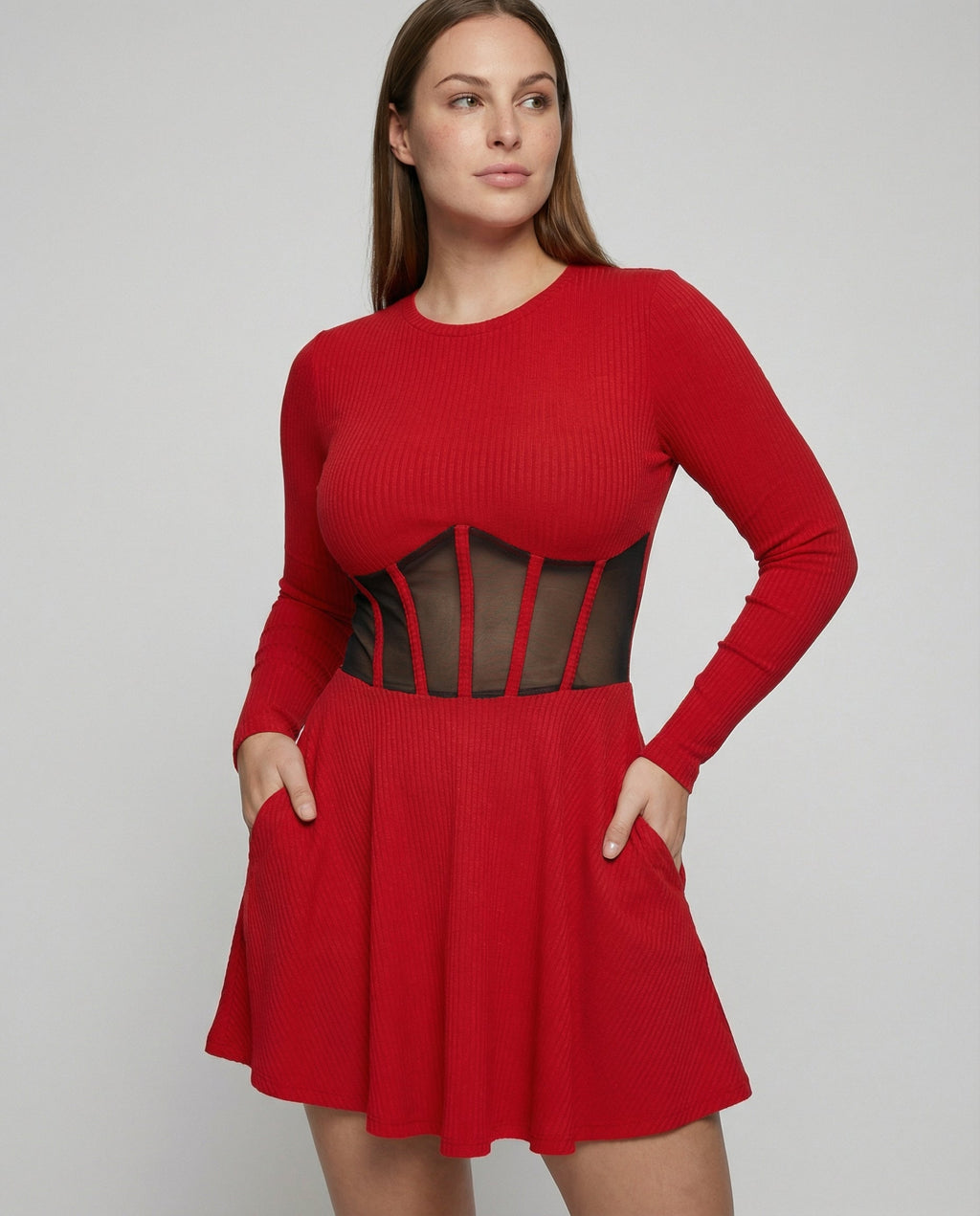 Elegant mini dress with inserts