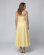 Women's evening dress with deep V-neck and flared skirt - back view