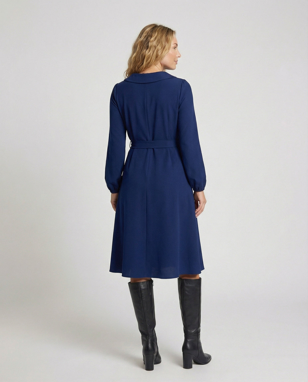 Women's midi dress with fitted cut and button details - back view