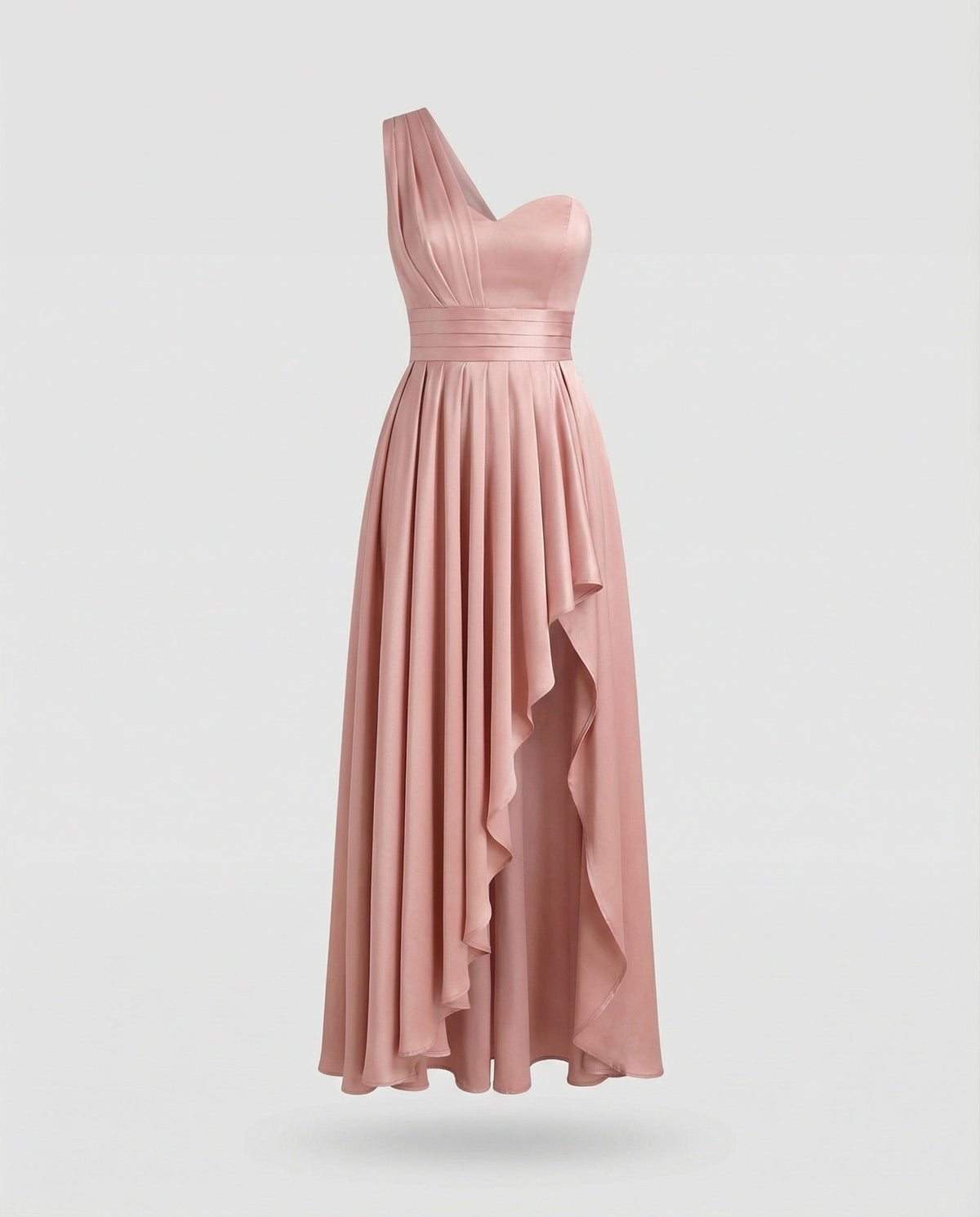 Women Elegant Maxi Dress with Asymmetric Hem and Ruffle Details - product shot