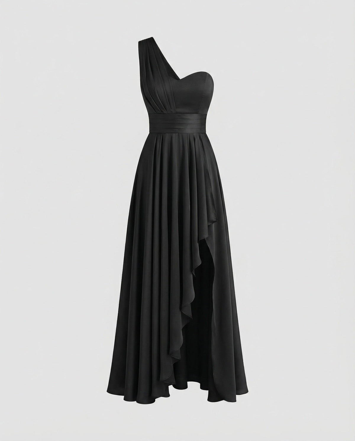 Women Elegant Maxi Dress with Asymmetric Hem and Ruffle Details - product shot