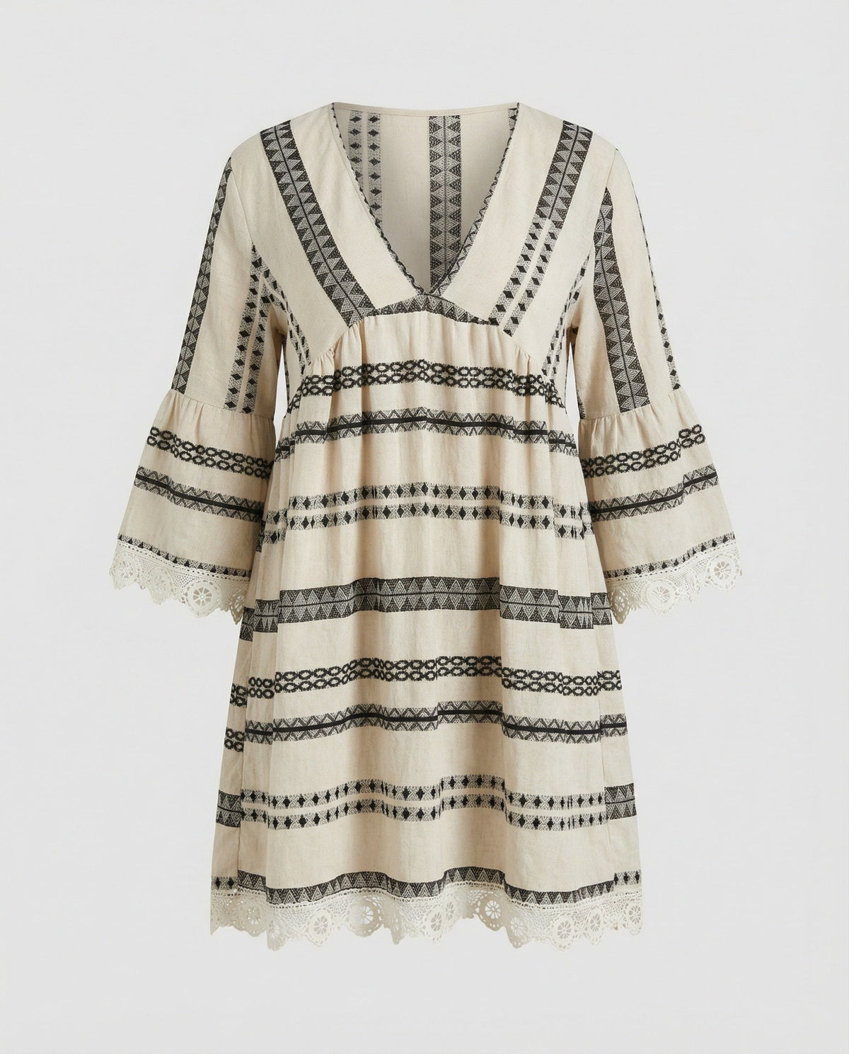 Ladies Summer Tunic Dress with V-Neck and Lace Trim - product shot