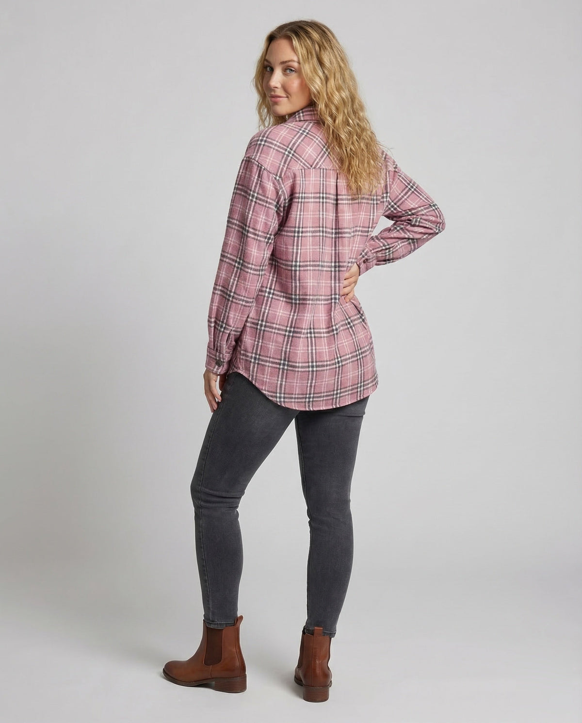 Women's Checked Blouse Jacket with Button Details - back view