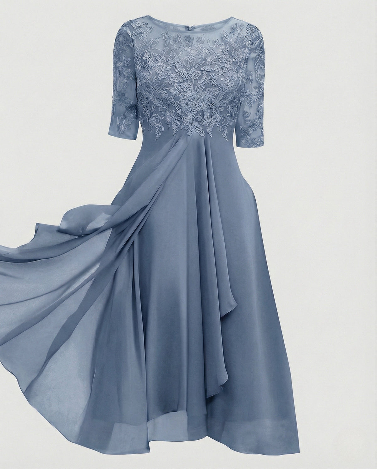 Elegant chiffon evening dress with lace - product shot