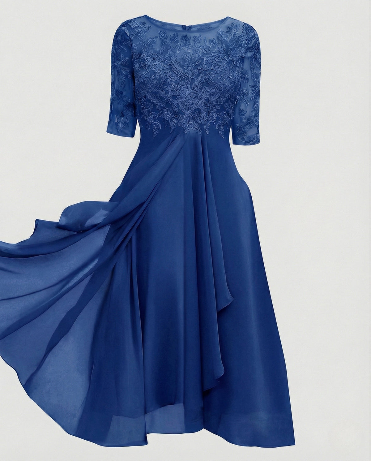 Elegant chiffon evening dress with lace - product shot
