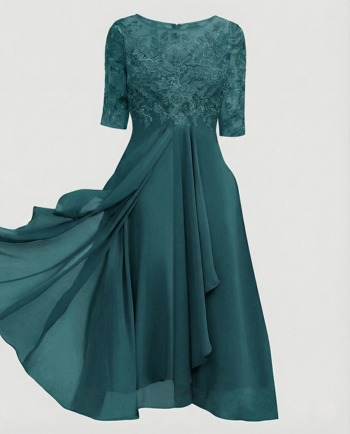 Elegant chiffon evening dress with lace - product shot