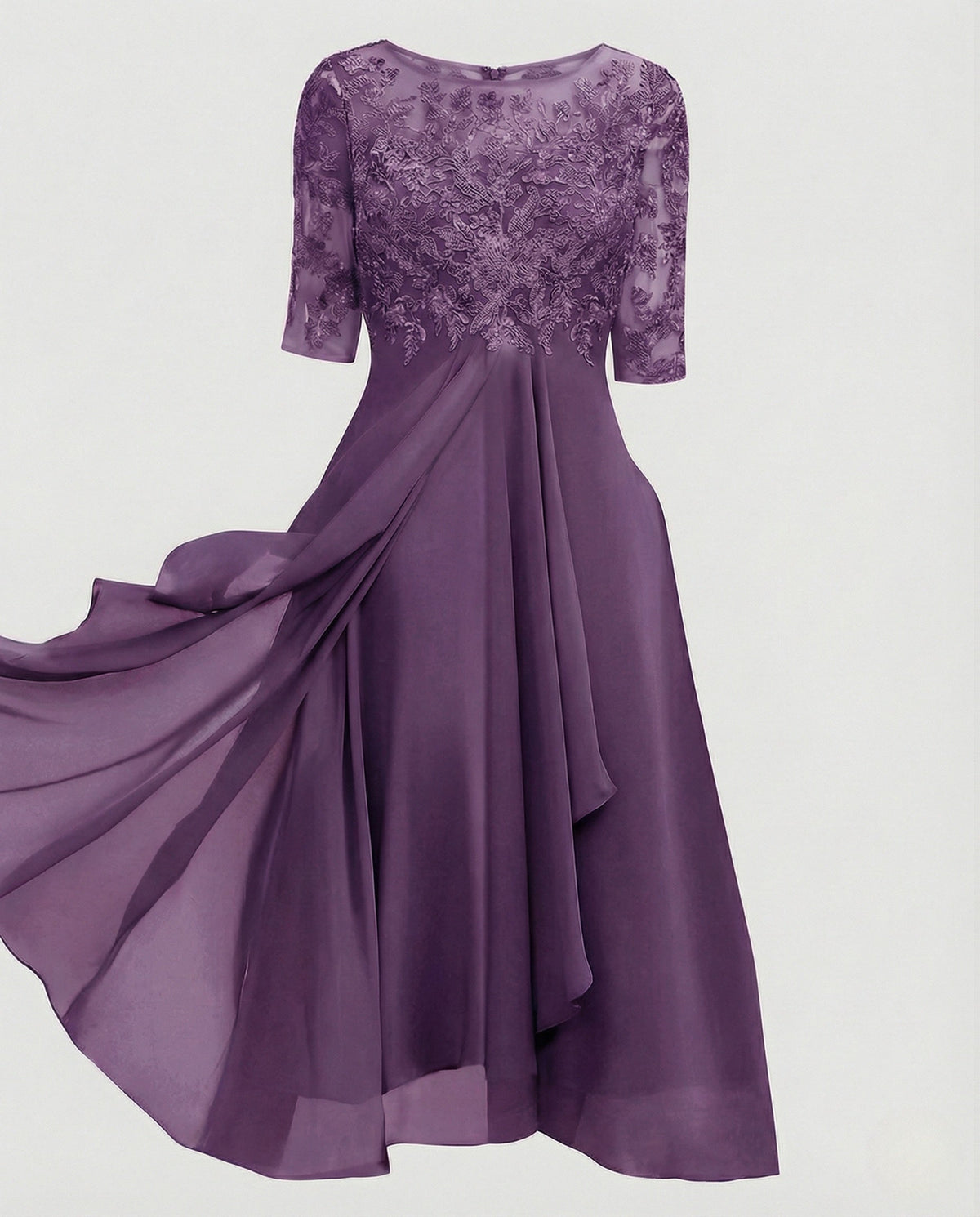 Elegant chiffon evening dress with lace - product shot