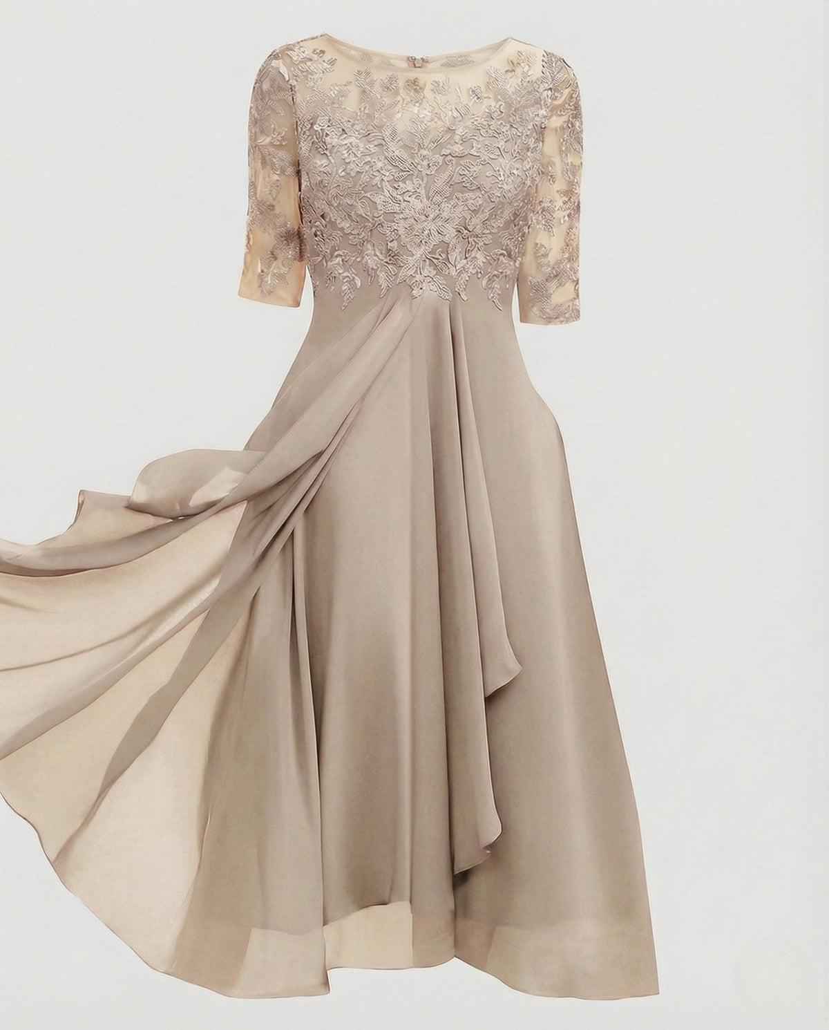 Elegant chiffon evening dress with lace - product shot