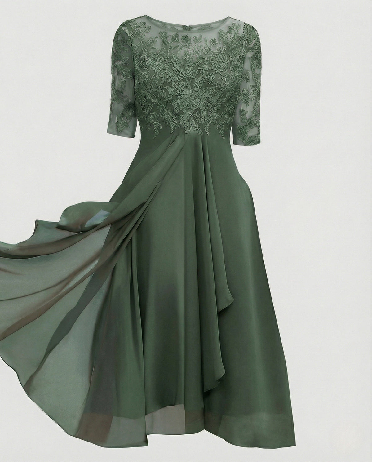 Elegant chiffon evening dress with lace - product shot