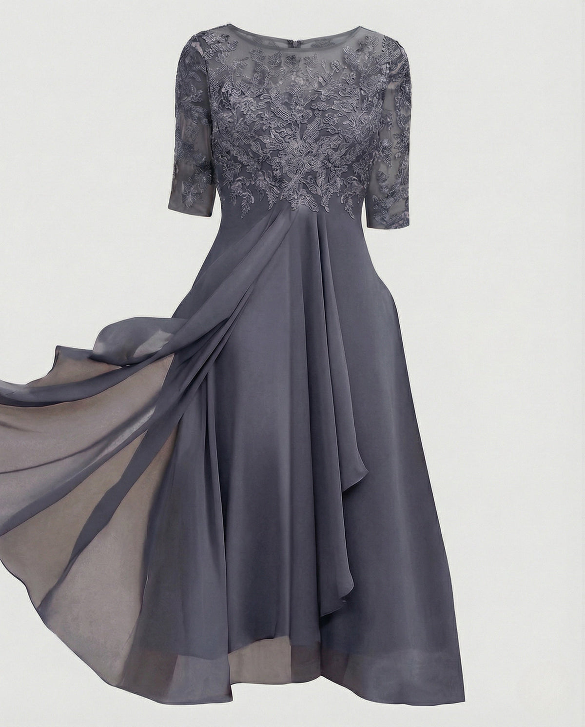 Elegant chiffon evening dress with lace - product shot