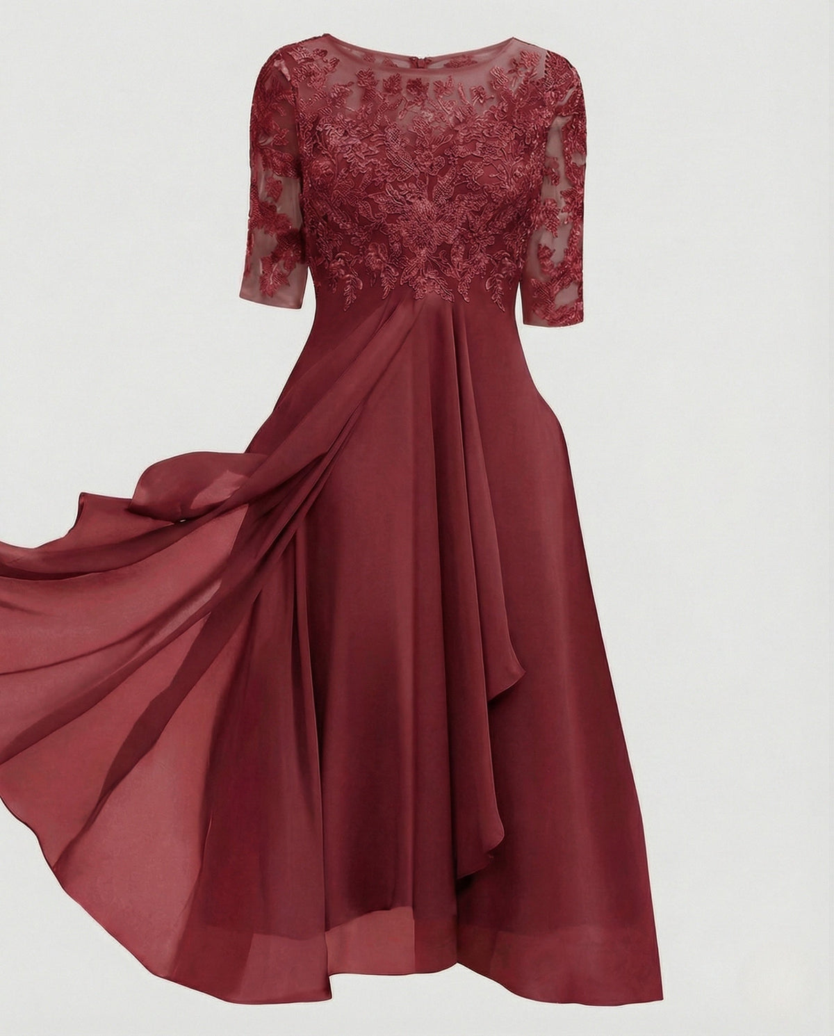Elegant chiffon evening dress with lace - product shot