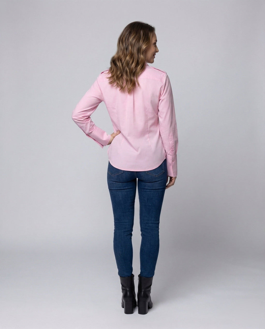 Blouse top women made of poplin with shirt collar - back view