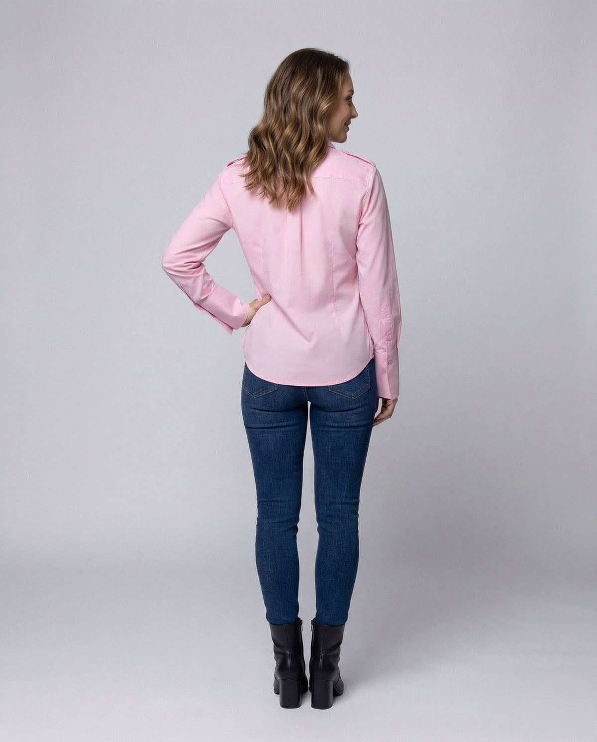 Blouse top women made of poplin with shirt collar - back view
