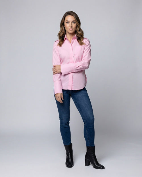 Blouse top women made of poplin with shirt collar - front view