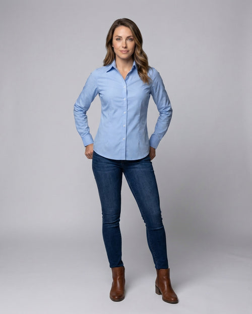 Blouse top women fitted made of cotton blend - front view
