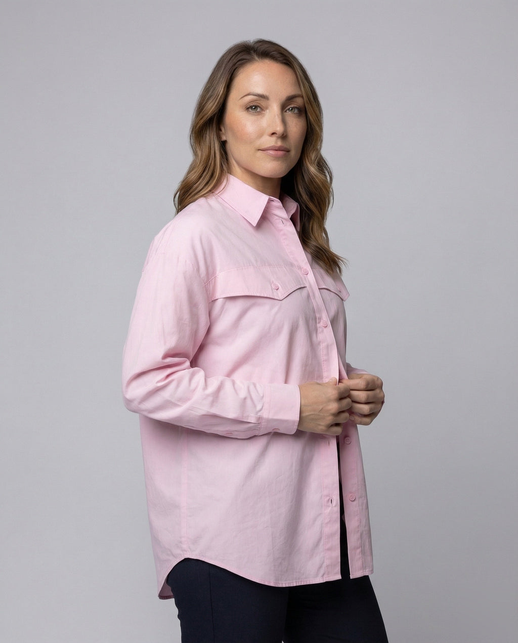 Oversized Blouse Top Women with Breast Pockets - upper body view