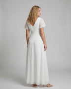Evening dress long made of tulle with V-neck - back view
