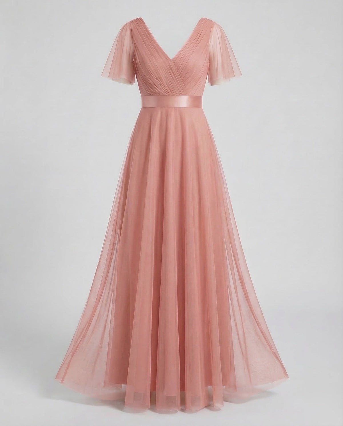 Evening dress long made of tulle with V-neck - product shot