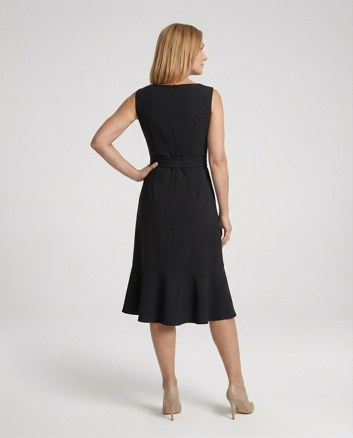 Midi dress ladies sleeveless with ruffle - back view