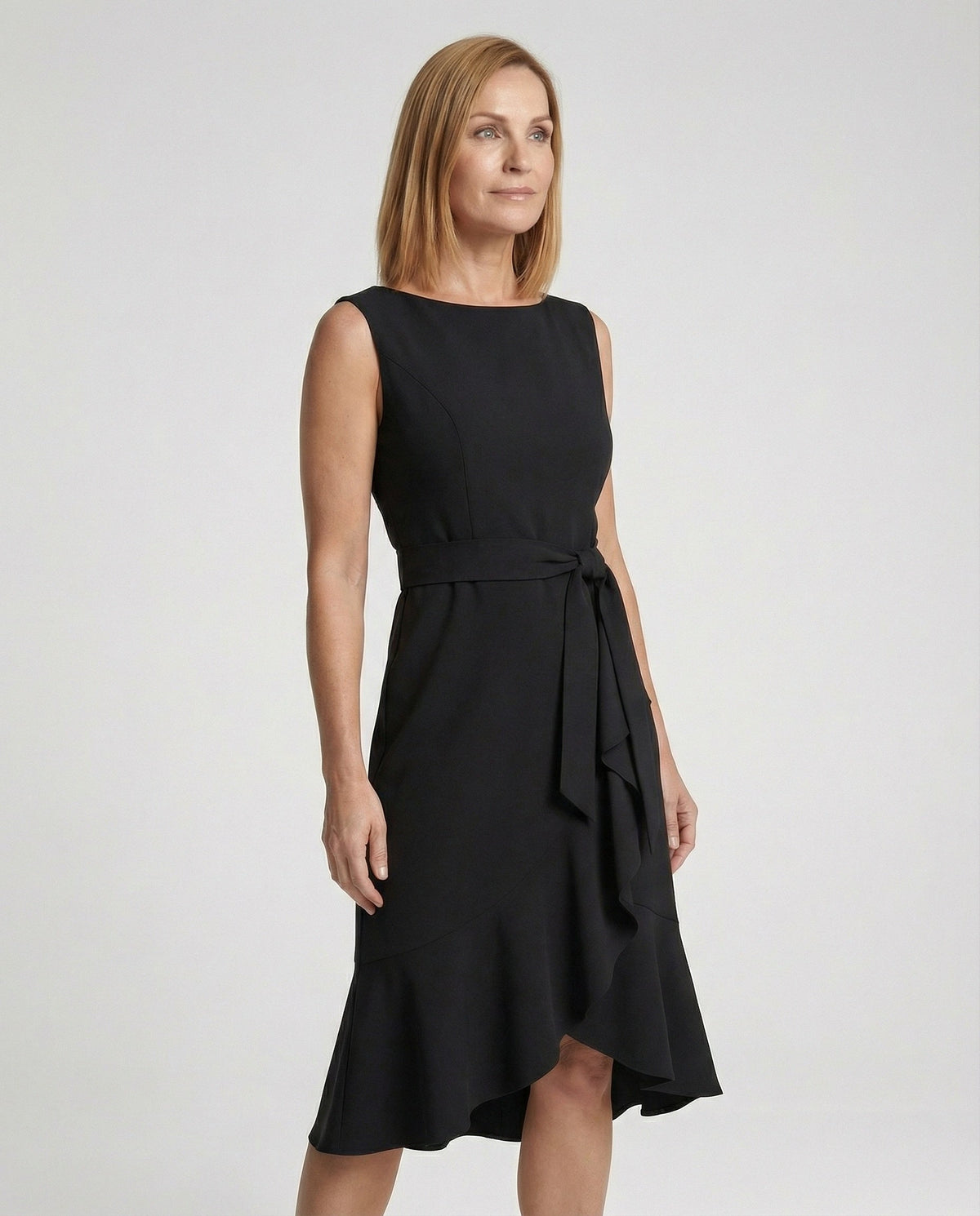 Midi dress ladies sleeveless with ruffle - upper body view